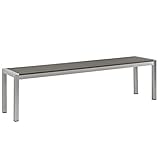 Modway Shore Aluminum Outdoor Patio Bench in Silver Gray