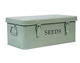 Xbopetda Seed Saving Box, Metal Seed Bin, Seed Storage Organizer Box, Seed Packet Container with Lid, Seed Envelope Storage Box, 4 Compartments Garden Seed Bin with Safety Locks-Green
