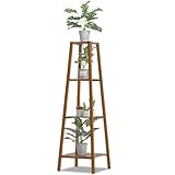 Magshion Bamboo Tall Plant Stand 4-Tier Pot Holder Small Space Flower Shelf Rack Display Table for Living Room Balcony and Garden