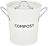 Indoor Kitchen Compost BIN by Spigo, Great for Food Scraps, Includes Charcoal Filter for Odor Absorbing, Removable Clean Plastic Bucket, Handles, Durable Stainless Retro Design, 1 Gallon, White