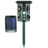 Gold Label Solar Power Ultrasonic Outdoor Waterproof Animal Repeller | Solar & Battery-Powered Pest Repellent Stakes with LED Lights & PIR Sensor | Repel Mole, Chipmunk, Gopher, Raccoon, Rabbit