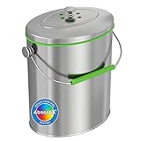 iTouchless Stainless Steel Compost Bin 1.6 Gallon Includes AbsorbX Odor Filter System, Pest-Proof, Titanium Rust-Free Space-efficient Slim Oval Shape 6 Liter Kitchen Countertop Trash Can