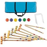 Croquet Set- Wooden Outdoor Deluxe Sports Set with Carrying Case- Fun Vintage Backyard Lawn Recreation Game, Kids or Adults by Hey! Play! (6 Players)
