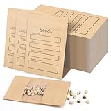 100 Pack Small Resealable Seed Envelopes with Clear Window, 3.15 x 4.72 Inch Brown Kraft Paper Seed Packets Envelopes with Preprinted Seed Collecting Template for Seed Storage, Seed Organizer