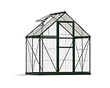 Palram Canopia Greenhouse Kit 6' x 4' Hobby Walk-In Polycarbonate Heavy Duty Aluminum Frame twin-wall and clear panels Lockable Door and Vent Hybrid (Forest Green)