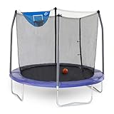 Skywalker Trampoline Outdoor Jump N' Dunk 8 FT, 12 FT, 15 FT, Round Outdoor Trampoline with Net, Trampoline Mat, and Basketball Hoop for Trampoline, ASTM Approval, 700 LBS Weight Capacity - Blue