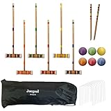 Juegoal Six Player Croquet Set with Wooden Mallets Colored Balls for Lawn, Backyard and Park, 28 Inch