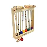 AmishToyBox.com Deluxe Croquet Game Set - 8 Player - with Wooden Stand (Eight 32' Handles)