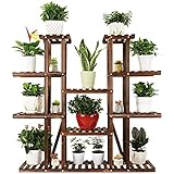 Ufine 9 Tier Wood Plant Stand Carbonized Flower Rack 17 Potted Organizer Tall Plant Display Shelf for Indoor Outdoor Patio Garden Corner Balcony Living Room Kitchen