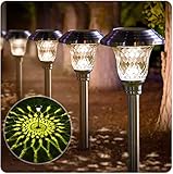 BEAU JARDIN 4 Pack Solar Pathway Lights Outdoor Bright White+Color Changing UP to 12Hrs Landscape Path Lights Waterproof LED Stainless Steel Glass Solar Powered for Outside Yard Patio Walkway Garden