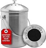 EPICA Countertop Compost Bin Kitchen | 1.3 Gallon | Odorless Composting Bin with Carbon Filters | Indoor Compost Bin with Lid | Stainless Steel Kitchen Composter for Food Scraps & Waste Recycling
