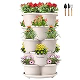 VIVOSUN 5 Tier Vertical Gardening Stackable Planter for Strawberries, Flowers, Herbs, Vegetables, Ivory