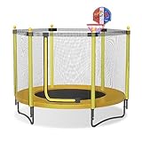 Kids Trampoline with Safety Enclosure Net, 5FT Toddler Indoor & Outdoor Trampoline/w Basketball Hoop for Boys and Girls Age 1-8