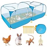 SlowTon Small Animals Playpen, Portable Large Chicken Run Coop with Breathable Transparent Mesh Walls Foldable Pet Cage Tent with 4 Zipper Doors for Puppy Rabbits Outdoor Yard (No Bottom)