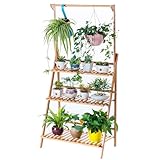 COPREE Bamboo 3-Tier Hanging Plant Stand Planter Shelves Flower Pot Organizer Rack Folding Display Shelving Plants Shelf Unit Holder