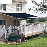 Diensweek 12'x8' Patio Awning Retractable Fully Assembled, Manual Commercial Grade Awnings - Quality 100% 280G Ployester Window Door Sunshade Shelter - Deck Canopy Balcony P100 Series (Navy Blue)