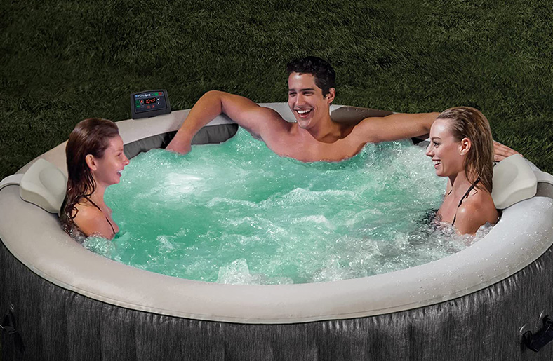 Intex Hot Tub At Night With LED Lights